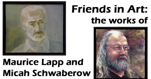 Banner for Corrick's November 2023 exhibition for Santa Rosa artists Maurice Lapp and Micah Schwaberow